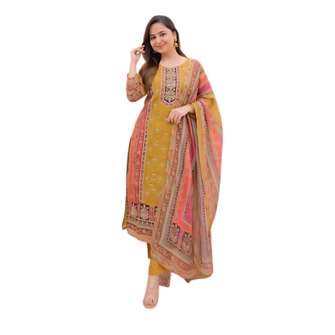 Radiant Yellow Kurti with Pant and Dupatta Set