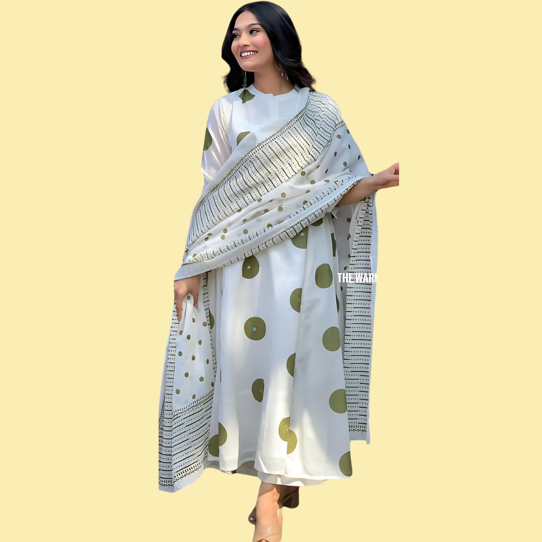 Luxurious Muslin Silk Kurti with Pant and Dupatta Set